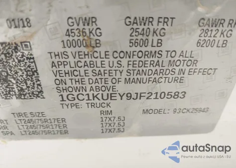 2018 Chevrolet Silverado 2500Hd Wt из США, поврежденный, VIN 1GC1KUEY9JF210583